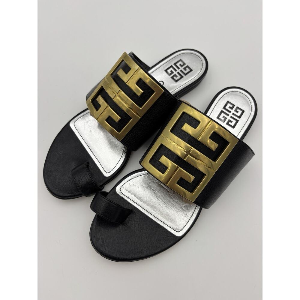Authentic Givenchy Toe Ring Flat Sandal Black Lea… - image 1